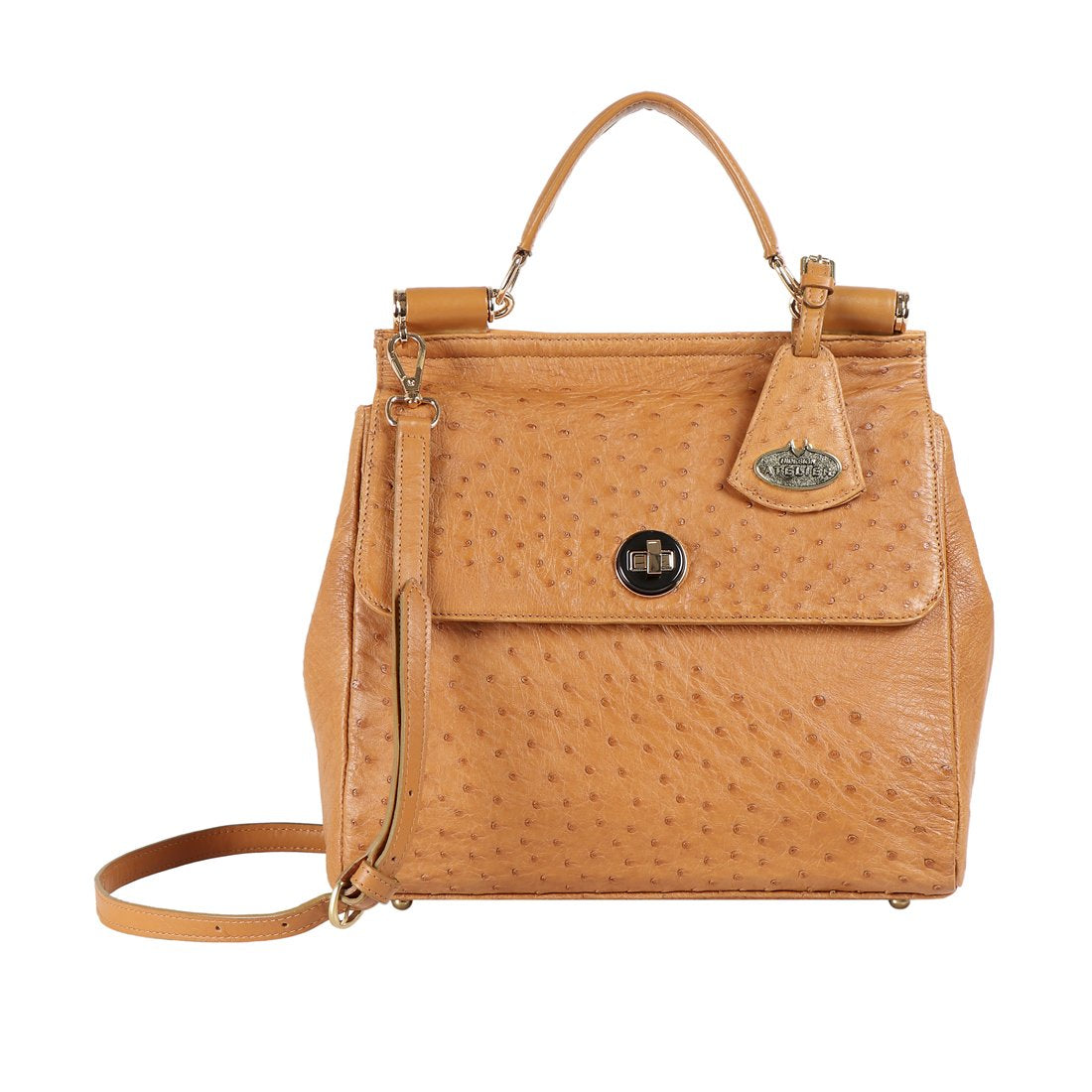 Vintage DISSONA light tan ostrich skin satchel bag purse distressed