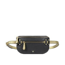 Load image into Gallery viewer, women&#39;s black and gold leather belt bag hidesign
